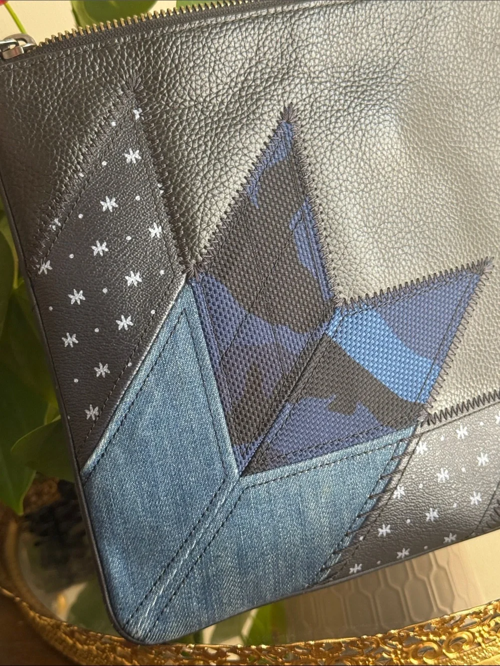 Coach Denim Patchwork Black Leather Clutch Large 2018